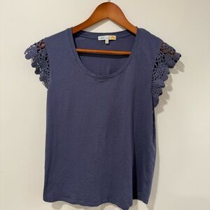 C&C California Navy Crochet Sleeve Blouse